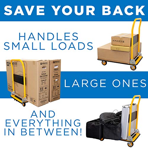 Mount-It! Heavy Duty Folding Hand Truck Dolly Platform Truck, 660 lb Flatbed Cart with Wheels, Foldable Platform Cart with 360° Swivel Casters, Push Cart for Moving Boxes & Furniture (MI-921) - size: 660 Lbs Fixed