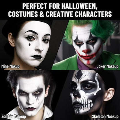 BOBISUKA Black & White Face Body Paint + Setting Powder + 3PCS Artist Brushes Face Painting Kit for Adult Large Capacity Professional Oil Based Cream Paints Palette For Halloween Clown Skeleton Vampir - color: SET 02
