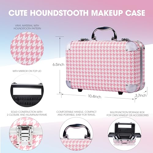 Hot Sugar All-in-One Makeup Kit for Adults and Girls, Pink Houndstooth | Cosmetics Set with eyeshadow, blush, lip gloss, lipstick, lip & eye pencils, brush and mirror for beginner full-face looks. - color: P HOUNDSTOOTH
