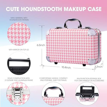 Hot Sugar All-in-One Makeup Kit for Adults and Girls, Pink Houndstooth | Cosmetics Set with eyeshadow, blush, lip gloss, lipstick, lip & eye pencils, brush and mirror for beginner full-face looks. - color: P HOUNDSTOOTH