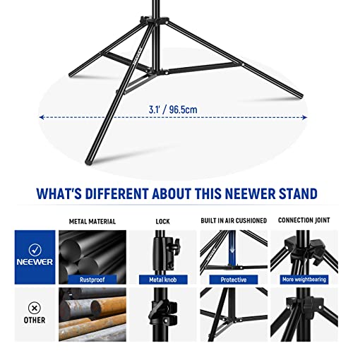 NEEWER 8.5ft/2.6m Air Cushioned Light Stand, Heavy Duty All Metal Tripod Stand with 1/4" to 3/8" Reversible Spigot, 3 Way Mounting Interface & Metal Locking Knobs, Max Load 5.5lb/2.5kg, ST-260AC | Metal Stand, 1/4" to 3/8" Reversible Spigot, 3 Way Mountin
