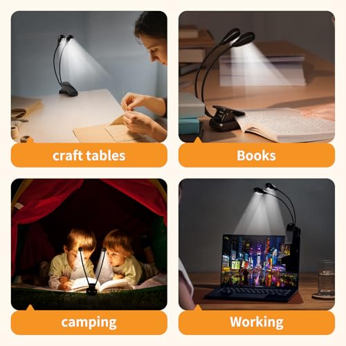 VZZNN 20 Pack Music Stand Light,Clip on LED Book Light for Piano Guitar Sheet Music,USB & AAA Battery Operated,4 Brightness Levels Dual Arm Reading Lamp for Musicians Orchestra Travel