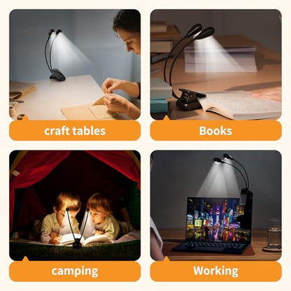 VZZNN 20 Pack Music Stand Light,Clip on LED Book Light for Piano Guitar Sheet Music,USB & AAA Battery Operated,4 Brightness Levels Dual Arm Reading Lamp for Musicians Orchestra Travel