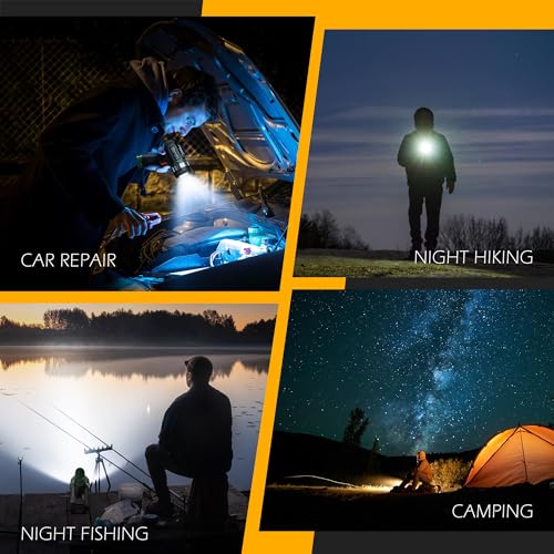 FORTO Rechargeable Spotlight 1400 Lumens – Zoomable Handheld LED Flashlight, 8H Battery, 2700ft Beam, Adjustable Focus & Stand for Camping Hunting Emergency – Great Gift - color: Yellow