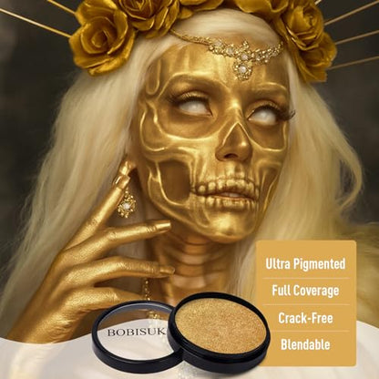 BOBISUKA Metallic Gold Face Body Paint, Water-Based Face Painting Kit & Body Paints, Facepaint for Adults Halloween Golden Masquerade Mask & Skull Special Effects Art Make-Up Costume Cosplay & Theater - color: Metallic Gold