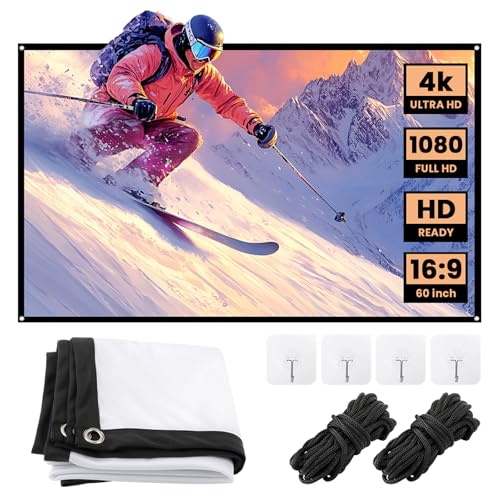 Projector Screen, 4K HD Home Movie Projection Screen, 60"|72"|84"|100"|120"|150" Anti-Crease Theater Screens Indoor Outdoor (Thickened 60 INCH) - size: Thickened 60 INCH
