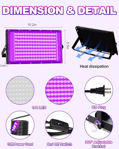 2 Pack 150W LED Black Light for Halloween, Waterproof Blacklight Glow Party | Neon Party, Birthday, IP66, Outdoor, Body Paint, Fluorescent Poster Tapestry, Bedroom, Classroom, 10ft Cord & Plug & Switch - style: 150W-2Pack