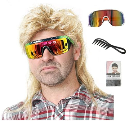Men’s 80s Mullet Wig Blonde Synthetic Funny Wig for Adult Costume Party Halloween Cosplay (Light Blonde) - color: m57-Light Blonde