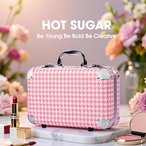 Hot Sugar All-in-One Makeup Kit for Adults and Girls, Pink Houndstooth | Cosmetics Set with eyeshadow, blush, lip gloss, lipstick, lip & eye pencils, brush and mirror for beginner full-face looks. - color: P HOUNDSTOOTH