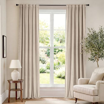 Beige Velvet Curtains Neutral Rod Pocket 52×90 Inch 2 Panels | Soft Velvet, Room Darkening, For Bedroom & Living Space, Light Shifting Texture, Elegant Drape, Cozy - color: R | Beige, size: 52"W x 90"L (Pack of 2)