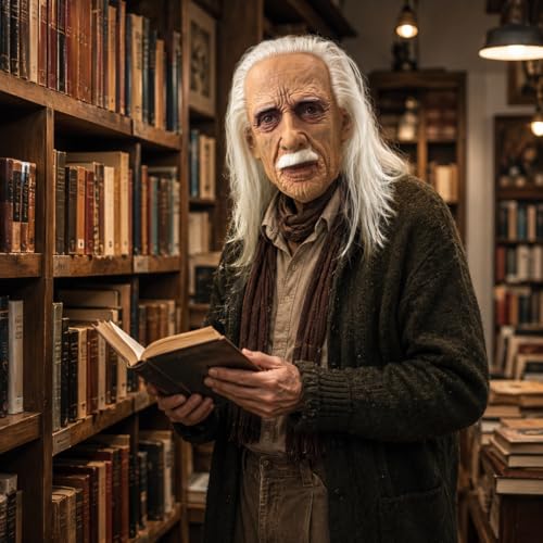 Realistic Old Man Full Face Latex Mask with White Hair Beard, Wrinkled Elderly Face Costume for Adults