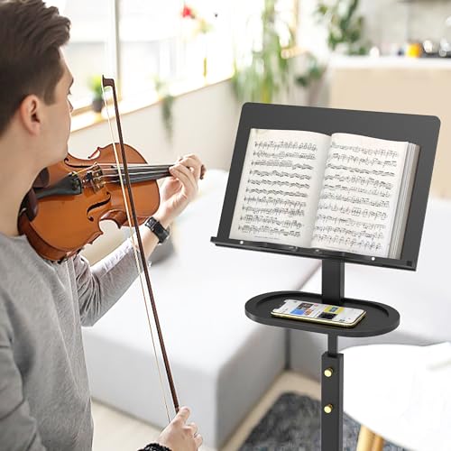 Music Stand for Sheet Music - Bamboo Folding Sheet Music Stands With Tray Guitar Clip, Wooden Sheet Music Organizer Height Adjustable 39.37''-51.2'' for Conductor Lectern Violin Piano Ukulele Players