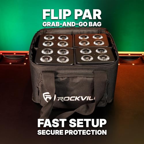 Rockville FLIP 4 Pack Black Battery Par Can Wash Light and Bag and Smart Charger with 4 Leads, Wireless DMX, 15 Hour Battery, 4 Group WiFi App, Easy Angle Adjustments | RGBWA+UV, Wireless DMX, WiFi App Control, 18-Hour Battery Life, Sound Activated, Smart