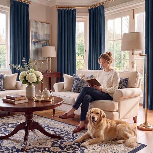 RYB HOME Navy Blue Velvet Blackout Curtains 84 inches Long for Bedroom | Thermal Insulated, Room Darkening, UV Privacy Block, With Hook Belt, Back Tab, Living Dining Room, W52 x L84, 2 Panels - color: Navy Blue, size: 52"W x 84"L (Pack of 2)