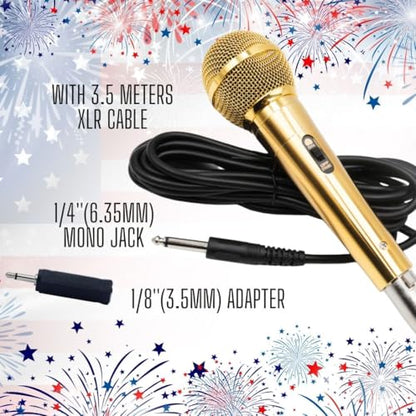 Sparkle Gold Dynamic Vocal Microphone with 10-FT XLR Cable | Cardioid Wired Mic Uses A Brass Coil And Metal Body For Clear Vocals; Glitter Finish Suits Karaoke, Parties And Shows