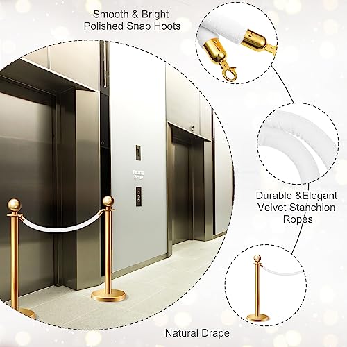 Fumete 6 Pieces Velvet Stanchion Rope Bulk 6.5 Feet Crowd Control Barriers Safety Velvet Rope with Polished Gold Hooks for Party Openings, Not Include Stanchion Post(White) - color: White
