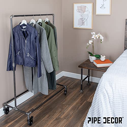 PIPE DECOR 39” x 20 ¼” x 58” Rolling Steel Pipe Clothing Rack, Commercial or Residential Industrial Clothes Display, Heavy Duty Black Steel Metal Wheeled Garment Frame - size: 39 in. x 58 in.
