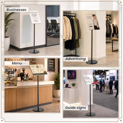 6 Pack 8.5 x 11 Inch Adjustable Sign Holder Heavy Duty Pedestal Floor Stand | Sign Holder Stand with Snap Open Frame Outdoor Indoor Stand for Poster Display Vertical and Horizontal View - size: 8.5 x 11 Inch