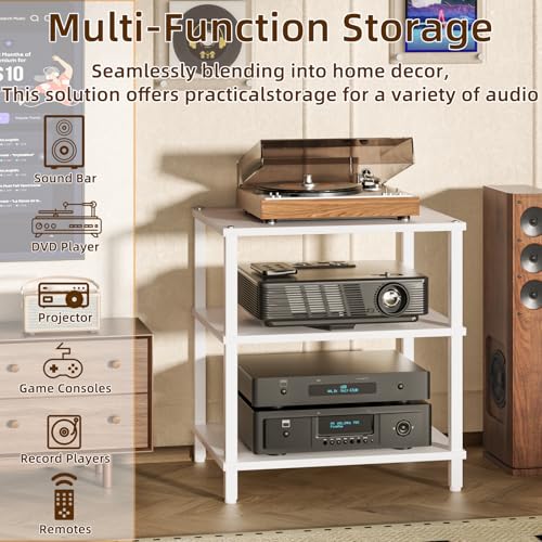 LELELINKY 3-Tier AV Media Player Stand, White Stereo Cabinet, Modern Stereo Cabine,Game Console Shelf,Wooden TV Stand,Multifunctional Entertainment Center, Suitable for Home, Conference Room - color: White, size: 3 Tier