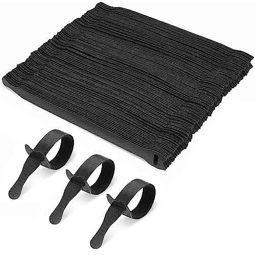 Starument Hook and Loop Cable Ties (8 x 1/2 inch, 100-pack), Premium Industrial Grade and Reusable Fastening Cord Straps for Home, Office and Outdoors, Black