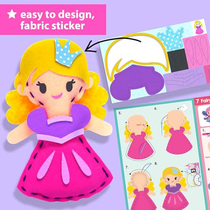 KRAFUN Fairy Tales Sewing Kit for Kids Ages 5-10 | 8 Projects | Sew 8 felt plush fairy tale toys with pre-punched holes. Beginner craft for girls. Educational gift ages 5-10 - color: Fairy Tales