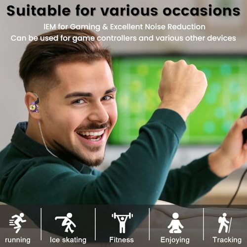 Wired Gaming Earbuds 2Pack, Ak3file in Ear Monitors, Deep Bass Sound Wired Earbuds, HiFi in Ear Headphones with 1DD 10mm Dynamic Driver, IEM for Music Gaming Video Calling (Black+Purple) - color: Black+Purple
