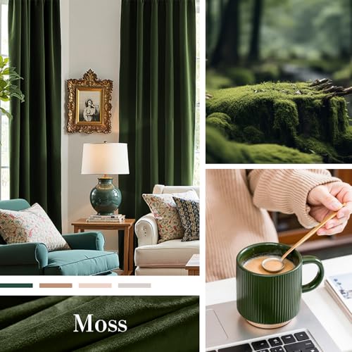 Moss Earthy Curtains Luxury Rod Pocket 52×90 Inch 2 Panels | Soft Velvet, Room Darkening, For Bedroom & Living Space, Light Shifting Texture, Elegant Drape, Calm - color: R | Moss, size: 52"W x 90"L (Pack of 2)
