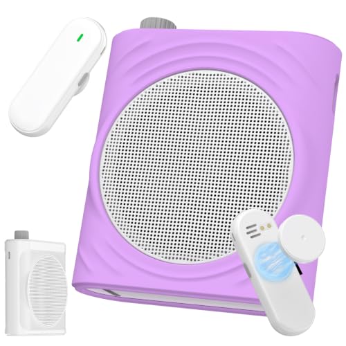 Voice Amplifier for Teachers, Portable Bluetooth Mini Personal Speaker with Wireless Lavalier Mic & Silicone Protective Cover, Ideal for Classroom, Conference and Tour Guide (Purple) - color: Purple
