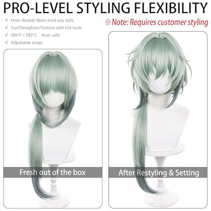 Anime Green Wig Long Straight Wig with Ponytail and Bangs Adult COS Game Cosplay Wigs Naxa Halloween,Christmas,Comic con,Game Show,Party - color: Deep Green