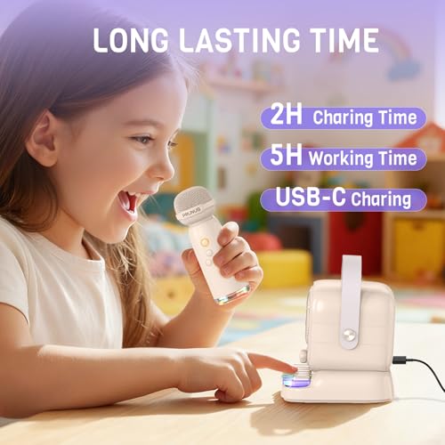 Mini Karaoke Machine with Colorful 7 Piano Keys,Top Christmas Birthday Gifts for 3 4 5 6 7 8 9 10 11 12+ Years Old, Portable Bluetooth Speaker with Wireless Microphone,Boys and Girls Gift-Beige - color: C60-Beige