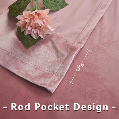 Roslynwood Velvet Blush Pink Curtain 63 inches Long - Curtains Block Light Thermal Insulated Rod Pocket Window Drapes Panels for Bedroom/Living Room, W52 X L63 inch, 2 Panels - color: Blush, size: 52"W x 63"L (Pack of 2)