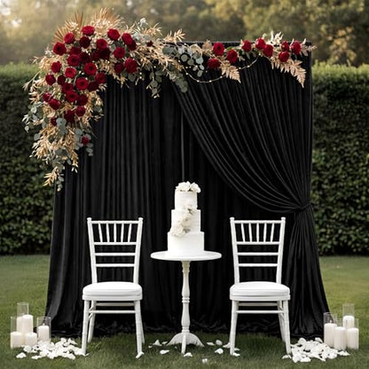 Hunnmingre 2 Pcs 5 X10 ft Velvet Curtains Backdrop Drapes, Black | Wrinkle Free Silky, Velvet Wedding Backdrop Drapes, Photo Curtains for Parties Birthday Baby Shower Photography Background - color: Black