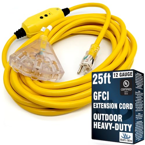25 ft GFCI Extension Cord - Outdoor Extension Cord - Heavy Duty Outdoor Extension Cords 25 ft with Multiple Outlets - Watt's Wire - 25' Grounded - GFI Cord - extensiones electricas - size: 25 Ft