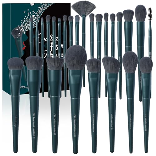 Bueart Design 26Pcs PRO Ultra Soft Makeup Brushes Set (with Elegant Box) | Premium Ultra Soft Synthetic Brush for Foundation Blush Powder Contour Concealer Bronzer Eyeshadow - color: 26Pcs Dark Green Makeup Brushes