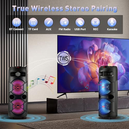 Dual 12'' Wireless Bluetooth Party Speaker with Microphone/Bass - size: Dual 12'' Speakers