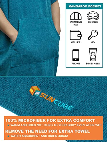 SUN CUBE Surf Poncho Changing Robe with Hood, Wetsuit Changing Hooded Towel | Thick Quick Dry Microfiber, Wetsuit Changing Towel, Surfing Beach Swim Outdoor Sports Cover Up, Adult Wearable Poncho - color: Sea Blue