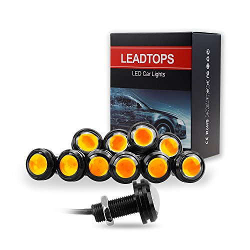 10Pcs 18mm 12V Eagle Eye LED Car Fog DRL Daytime Running Light Backup Reverse Tail Rock Lights Small bulb (Yellow, Black Case) - color: Yellow light