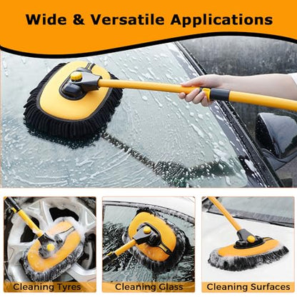 WillingHeart 15° Curved Car Wash Brush with Long Handle 43" Extension Pole RV Truck Microfiber Cleaning Mop Auto SUV Wheel Boat Exterior Interior Detailing 2 in 1 Carwash Duster Not Hurt Paint, Yellow - color: Yellow