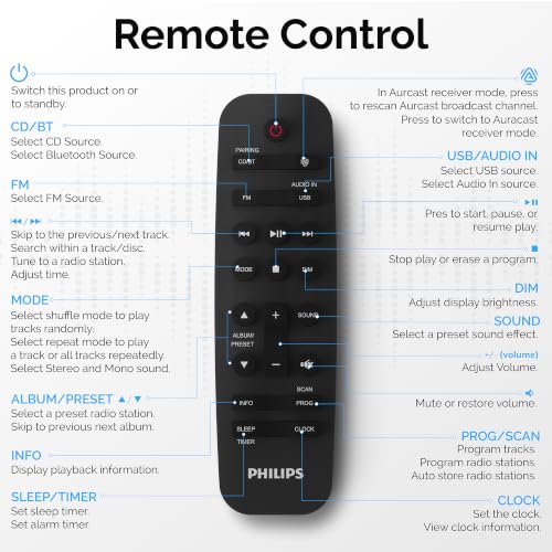 Philips Bluetooth Stereo System for Home with CD Player, Bluetooth 5.4 & Auracast, Upgraded 80W Stereo Sound, MP3, USB, Audio in, FM Radio, Bass Reflex Speaker, Remote Control Included - size: 80W Stereo System