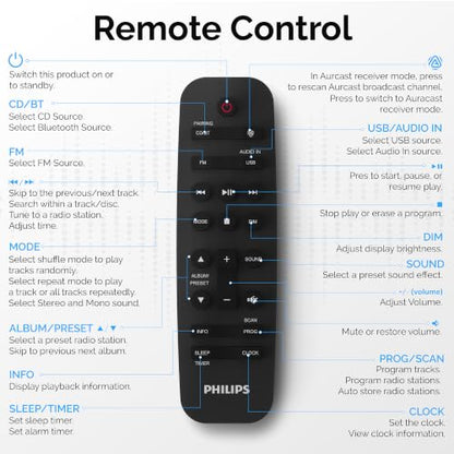 Philips Bluetooth Stereo System for Home with CD Player, Bluetooth 5.4 & Auracast, Upgraded 80W Stereo Sound, MP3, USB, Audio in, FM Radio, Bass Reflex Speaker, Remote Control Included - size: 80W Stereo System