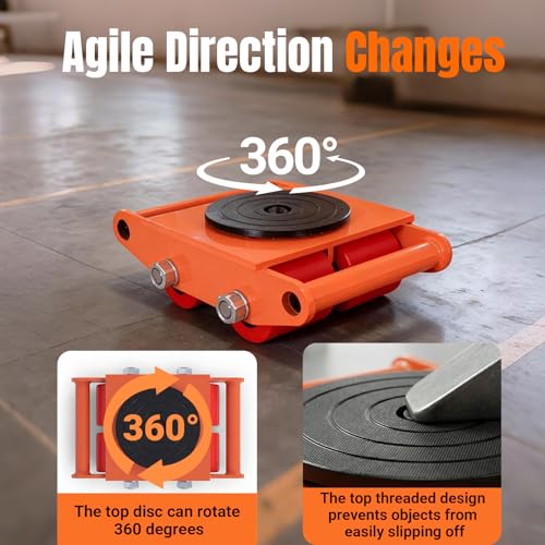 10Ton Machinery Mover & Furniture Dolly - 4 Pack Skate Dolly for Safes & Appliances, 20,000Lbs Machinery Skate with Non-Slip Cap, Heavy Furniture Moving Dolly Kit