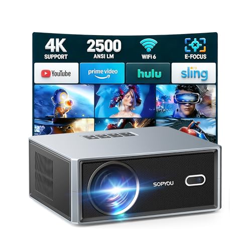 Outdoor Projector, WiFi & Bluetooth, 4K Supported, Screen Mirroring | High Brightness, True Native 1080P Clarity, Electric Focus & Built-in Speaker for Home Theater & Outdoor Movies. - color: Silver