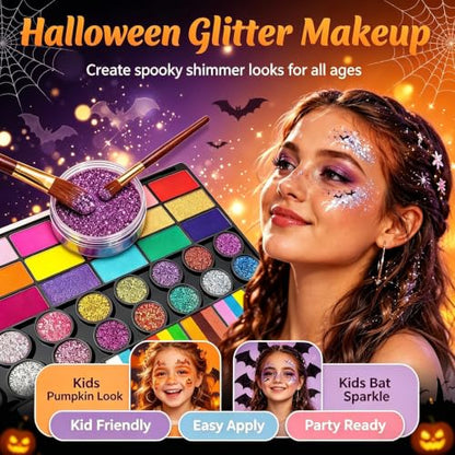 Face Painting Kit for Kids and Adults ,Halloween Face Paint Makeup Kit | Non-toxic, Water-Activated Face Paint Makeup Set, Ideal for HalloweenCosplay、Parties、Special Effects、Artistic Stage Makeup