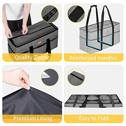 LHZK Stand Up Extra Large Utility Tote Bag with Lid, Utility Tote Bag with Metal Wire Frame and the Sides Rinforced, Reusable Grocery Bags Foldable, Beach Bag, Car Tote (Gray) - color: Gray, size: 22.5''x10.3''x12''-1 Pack