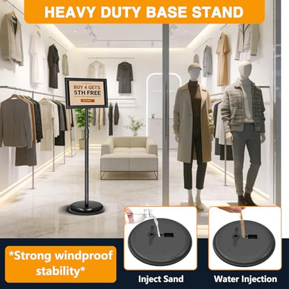 2 Pack Sign Holder Stand 8.5x11 inch, Height Adjustable Floor Standing Signage Stand with 360° Rotated Frame, Outdoor Indoor Poster Stand with Base for Business, advertising, Malls - size: Sign Holder Stand 8.5x11 - 2 Pack
