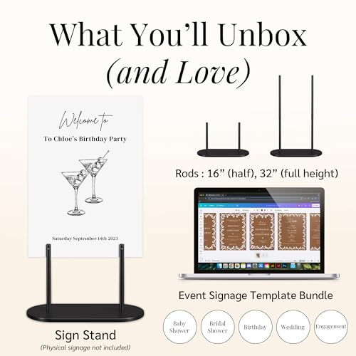 Black Wedding Welcome Sign Stand with Holder - Elegant Metal Easel Display for Seating Chart, Reception Signs, Welcome Board - 30+ Customizable designs for Baby, Bridal Shower - Versatile Party Sign Holder - color: DRB-Black