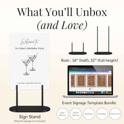 Black Wedding Welcome Sign Stand with Holder - Elegant Metal Easel Display for Seating Chart, Reception Signs, Welcome Board - 30+ Customizable designs for Baby, Bridal Shower - Versatile Party Sign Holder - color: DRB-Black
