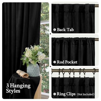 LAMIT Velvet Blackout Curtains for Bedroom 78 Inch Length, 2 Panels, Black | Halloween, Room Darkening, Thermal Insulated, Living Room Curtains, Privacy Window Drapes, Rod Pocket Back Tab, 52 x 78 Inch - color: Black, size: 52"W x 78"L (Pack of 2)
