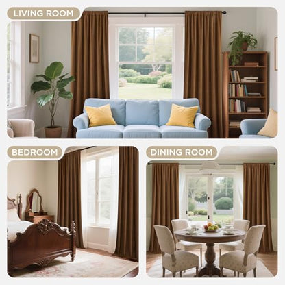 Joydeco 100% Blackout Curtains Velvet Black Out Curtain 90 Inch Drapes - color: Golden Brown, size: 52"W x 90"L (Pack of 2)