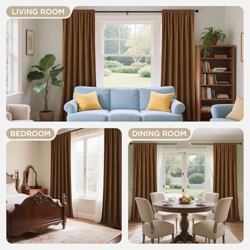 Joydeco 100% Blackout Curtains Velvet Black Out Curtain 120 Inch Drapes - color: Golden Brown, size: 52"W x 120"L (Pack of 2)